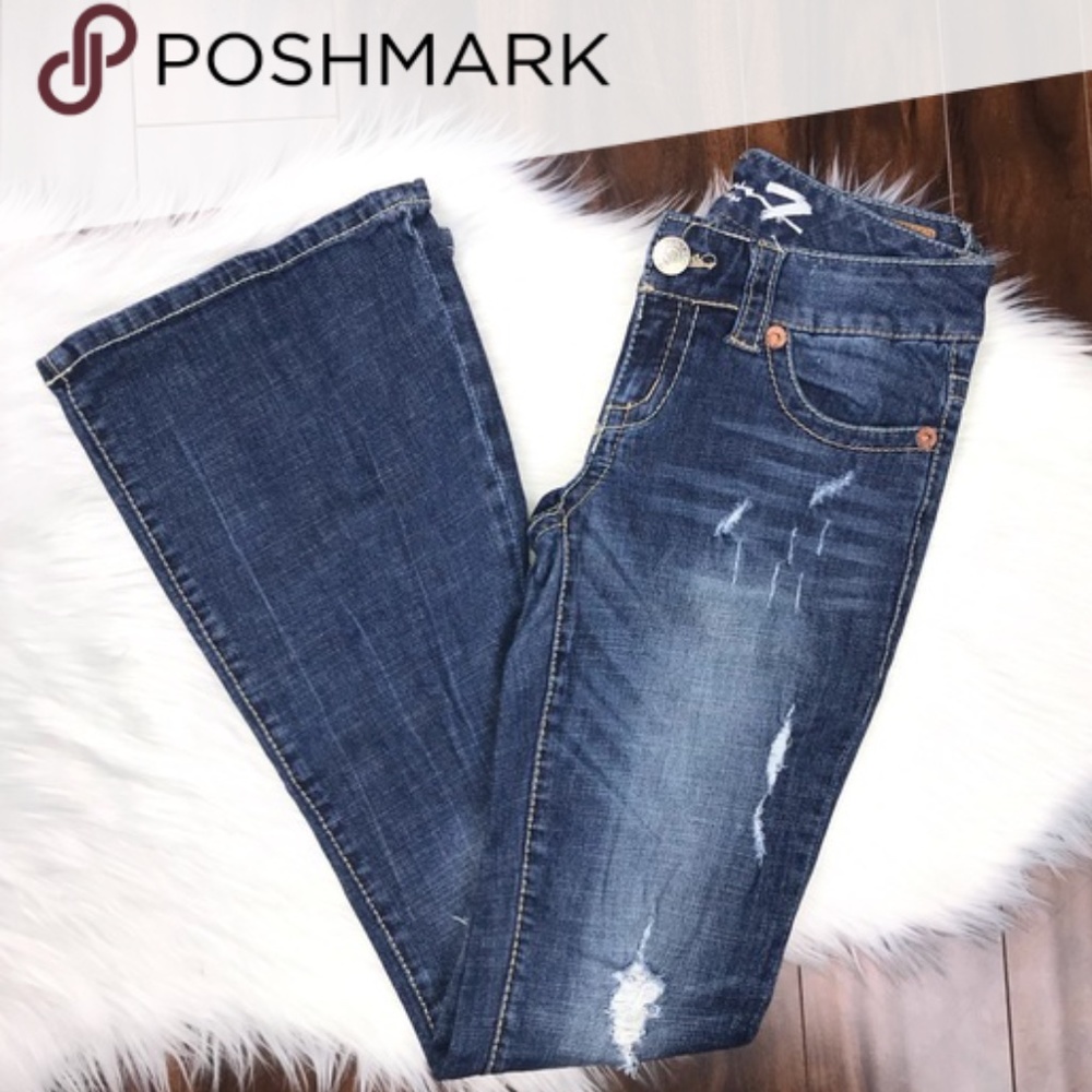 Seven7 Distressed Flare Denim Jeans